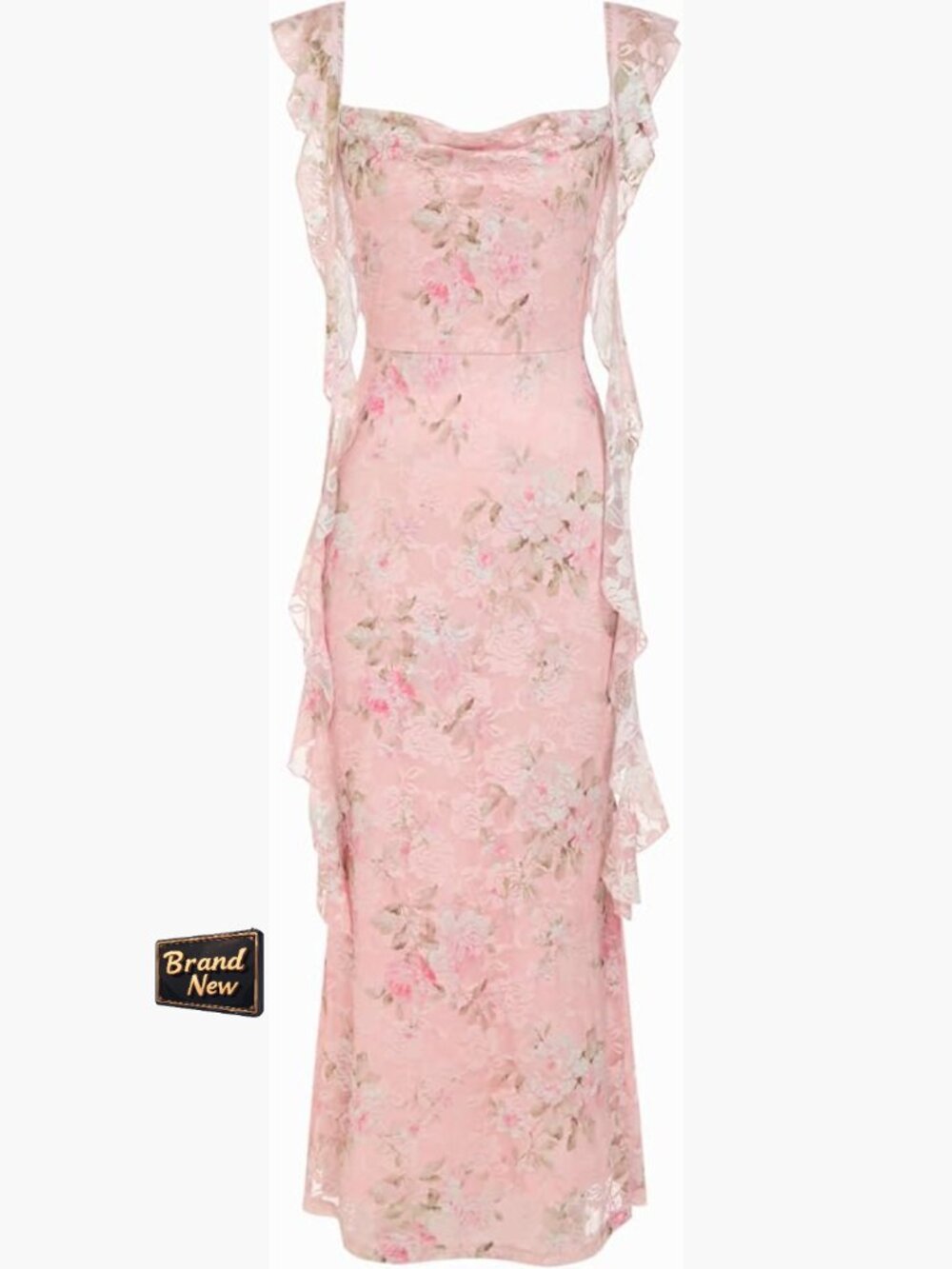 Women's Floral Maxi Dress Sleeveless Mesh Ruffle Formal Wedding Guest